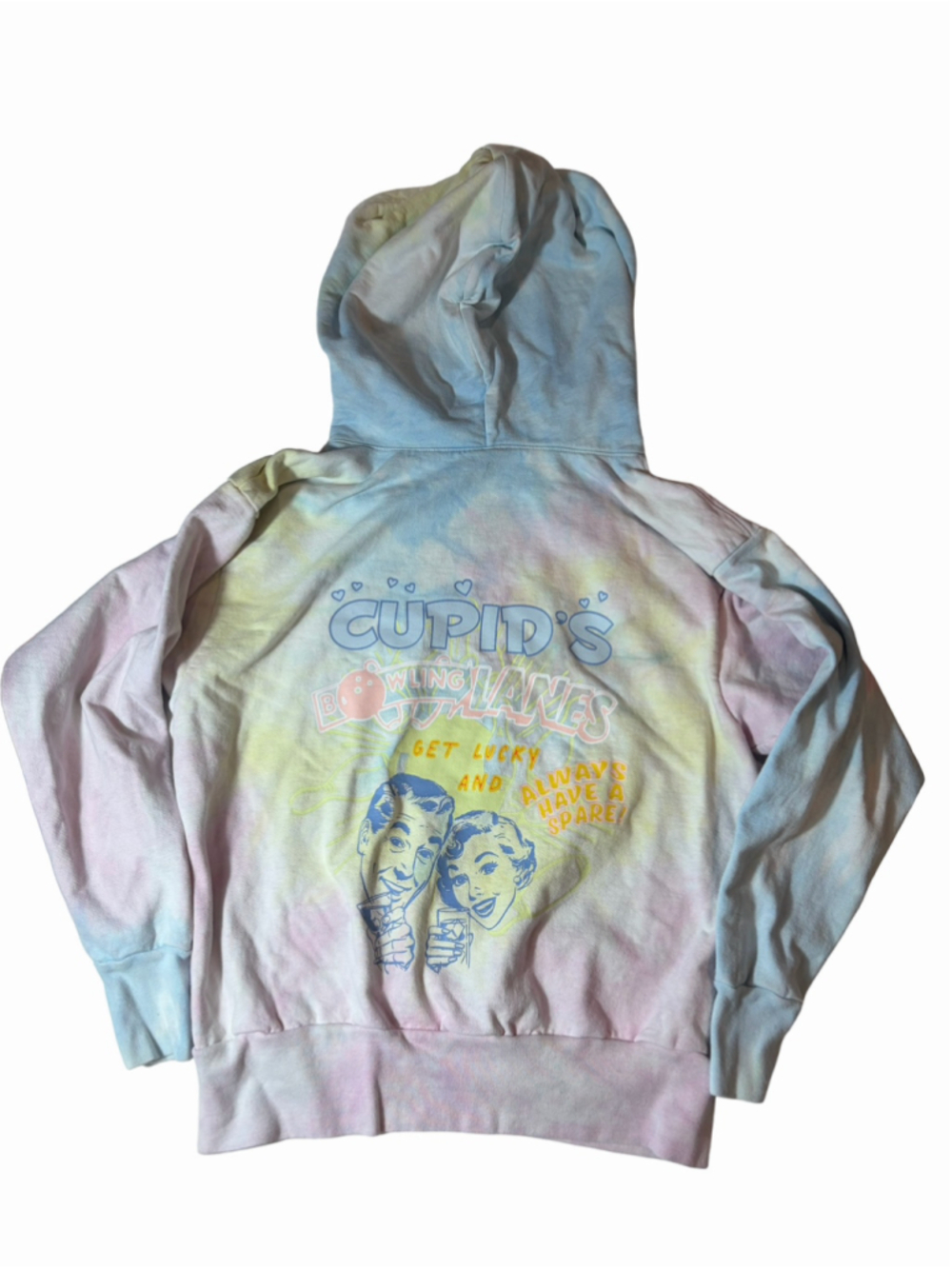 Boys Lie Cupidโs Bowling Lanes Tie Dye Oversized Hoodie One Size Y2K